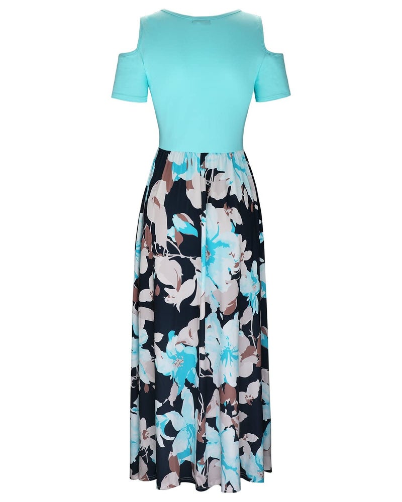STYLEWORD Womens 2025 Summer Dress Floral Beach Hawaiian Cold Shoulder Dress Vocation Maxi Long Dress(Floral06,XL) - Image 4